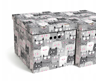 Dekorativní krabice šedé kočky XL úložný box, velikost 42x32x32cm 
