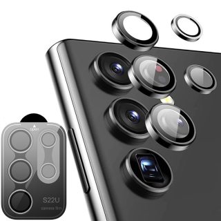 Samsung Galaxy S22 Ultra, hybrid tvrzené sklo objektivu, hliníkový černý rám