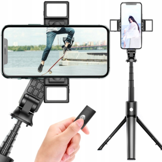 Selfie tyč, stativ, tripod, bluetooth ovladač, led / délka 96cm