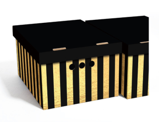 Dekorativní krabice černé / zlaté pruhy A4 úložný box, velikost 33x25x18cm 