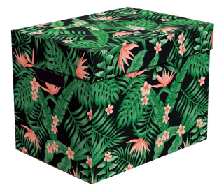 Dekorativní krabice džungle, zelené listy ONE, úložný box s víkem, vel. 34x25x26cm