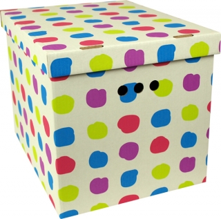 Dekorativní krabice Barevné tečky XL, úložný box s víkem, vel. 42x32x32cm